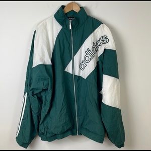 Adidas vintage green and white zip up windbreaker jacket size extra large
